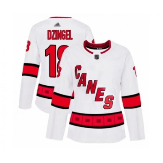 Women's Carolina Hurricanes 18 Ryan Dzingel Authentic White Away Hockey Jersey