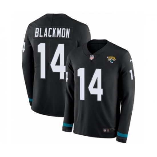 Youth Nike Jacksonville Jaguars 14 Justin Blackmon Limited Black Therma Long Sleeve NFL Jersey