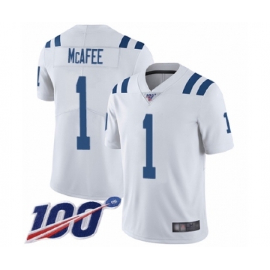 Men's Indianapolis Colts 1 Pat McAfee White Vapor Untouchable Limited Player 100th Season Football Jersey
