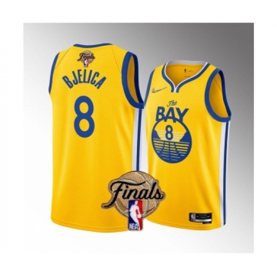 Men's Golden State Warriors 8 Nemanja Bjelica Yellow 2022 Finals Stitched Jersey