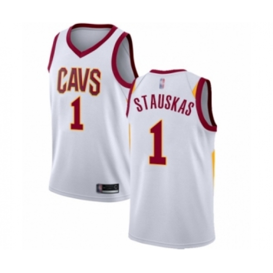 Men's Cleveland Cavaliers 1 Nik Stauskas Authentic White Basketball Jersey - Association Edition