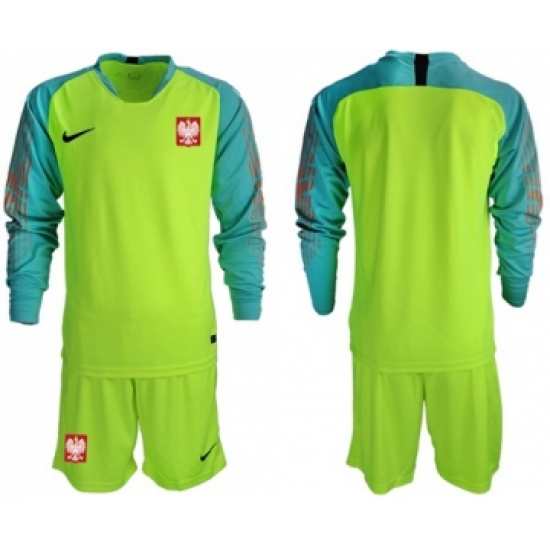 Poland Blank Shiny Green Goalkeeper Long Sleeves Soccer Country Jersey