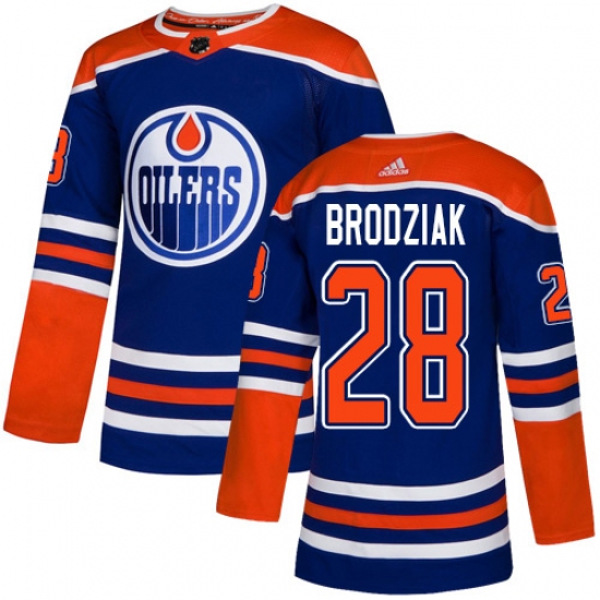 Youth Adidas Edmonton Oilers 28 Kyle Brodziak Authentic Royal Blue Alternate NHL Jersey