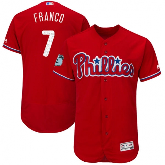 Men's Majestic Philadelphia Phillies 7 Maikel Franco Scarlet 2017 Spring Training Authentic Flex Base Collection MLB Jersey