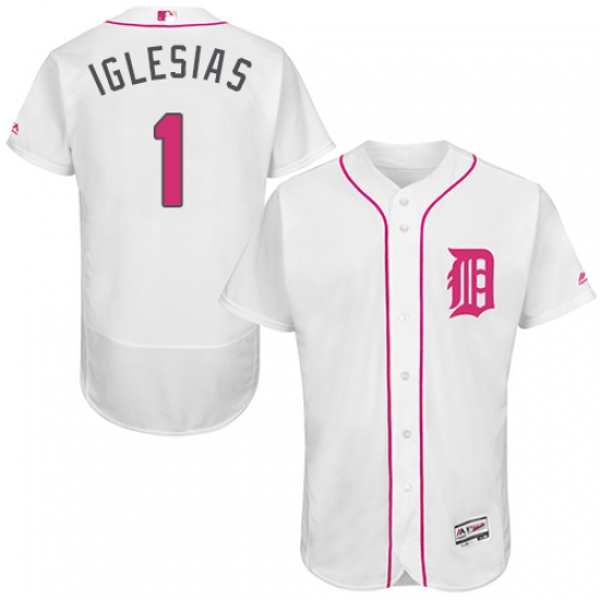 Men's Majestic Detroit Tigers 1 Jose Iglesias Authentic White 2016 Mother's Day Fashion Flex Base MLB Jersey