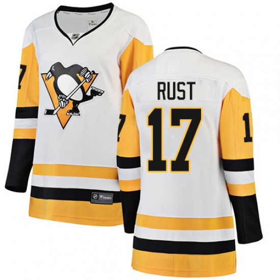 Women's Pittsburgh Penguins 17 Bryan Rust Authentic White Away Fanatics Branded Breakaway NHL Jersey