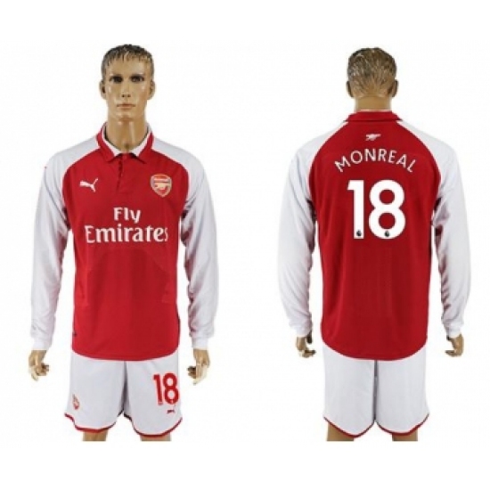 Arsenal 18 Monreal Red Home Long Sleeves Soccer Club Jersey