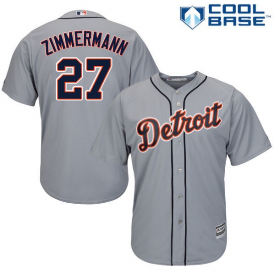 Men's Majestic Detroit Tigers 27 Jordan Zimmermann Replica Grey Road Cool Base MLB Jersey