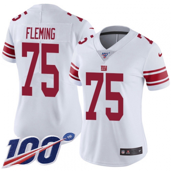 Women's New York Giants 75 Cameron Fleming White Stitched 100th Season Vapor Untouchable Limited Jersey