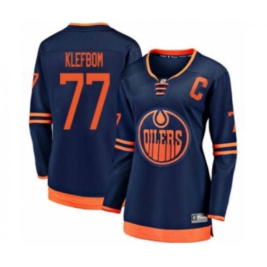 Women's Edmonton Oilers 77 Oscar Klefbom Authentic Navy Blue Alternate Fanatics Branded Breakaway Hockey Jersey