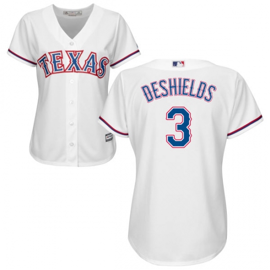 Women's Majestic Texas Rangers 3 Delino DeShields Authentic White Home Cool Base MLB Jersey