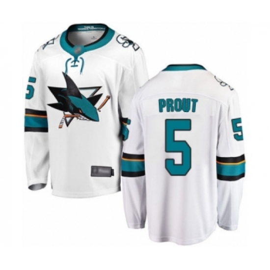 Youth San Jose Sharks 5 Dalton Prout Fanatics Branded White Away Breakaway Hockey Jersey