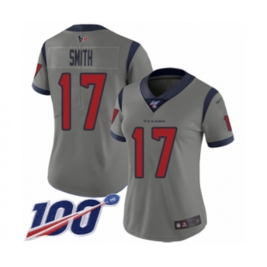 Women's Houston Texans 17 Vyncint Smith Limited Gray Inverted Legend 100th Season Football Jersey