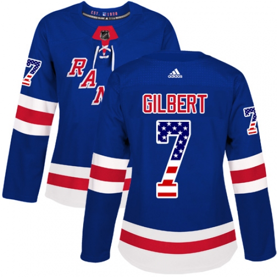 Women's Adidas New York Rangers 7 Rod Gilbert Authentic Royal Blue USA Flag Fashion NHL Jersey