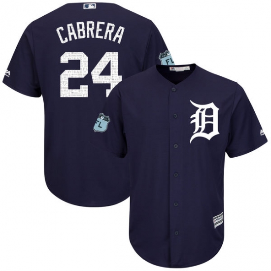 Youth Majestic Detroit Tigers 24 Miguel Cabrera Authentic Navy Blue 2017 Spring Training Cool Base MLB Jersey