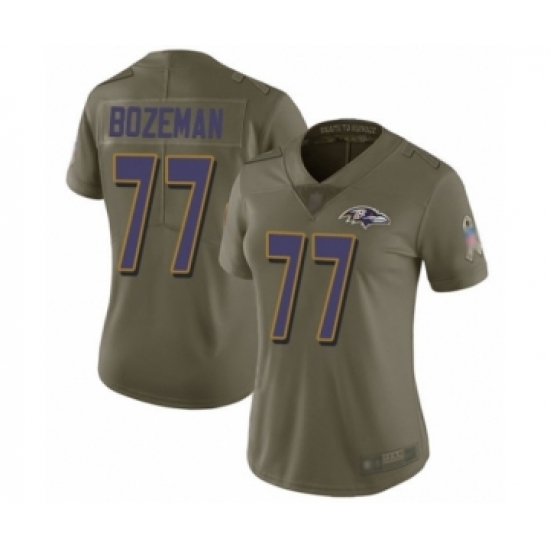 Women's Baltimore Ravens 77 Bradley Bozeman Limited Olive 2017 Salute to Service Football Jersey