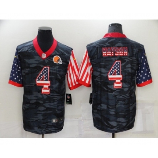 Men's Cleveland Browns 4 Deshaun Watson Camo USA Flag Limited Stitched Jersey