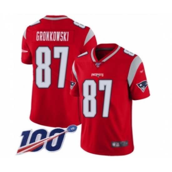 Men's New England Patriots 87 Rob Gronkowski Limited Red Inverted Legend 100th Season Football Jersey