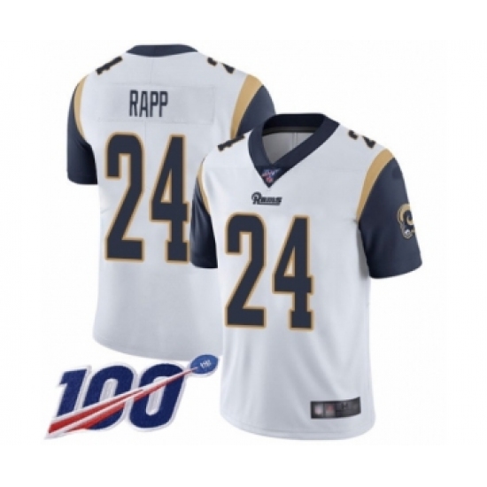 Men's Los Angeles Rams 24 Taylor Rapp White Vapor Untouchable Limited Player 100th Season Football Jersey
