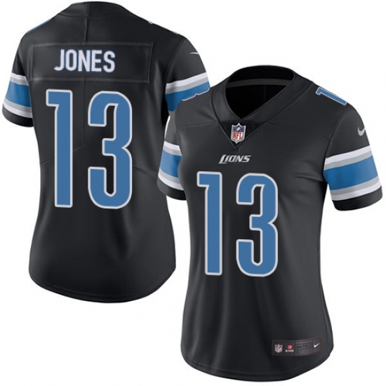 Women's Nike Detroit Lions 13 T.J. Jones Limited Black Rush Vapor Untouchable NFL Jersey