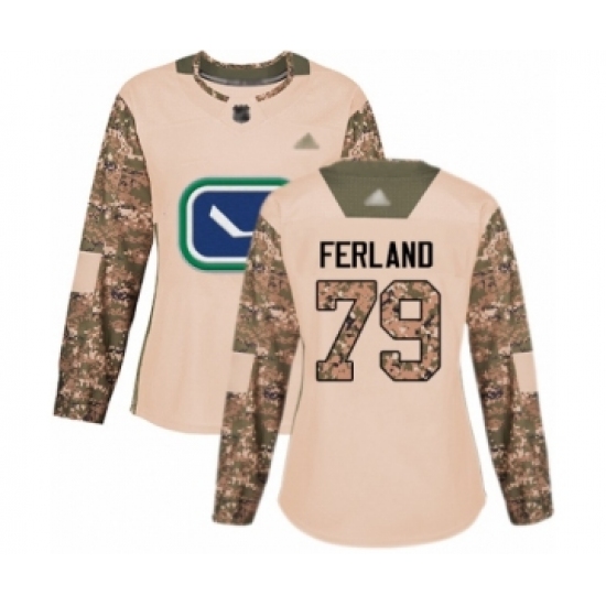 Women's Vancouver Canucks 79 Michael Ferland Authentic Camo Veterans Day Practice Hockey Jersey