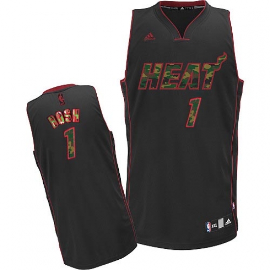 Men's Adidas Miami Heat 1 Chris Bosh Authentic Black Camo Fashion NBA Jersey