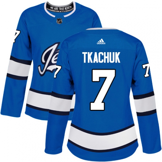 Women's Adidas Winnipeg Jets 7 Keith Tkachuk Authentic Blue Alternate NHL Jersey