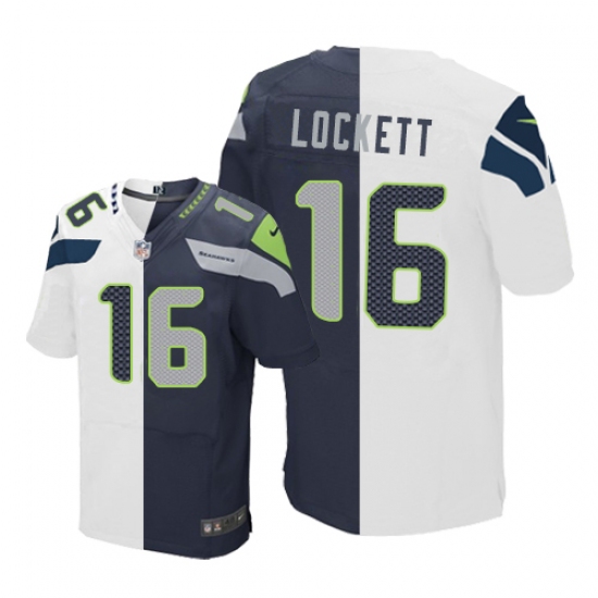 Men's Nike Seattle Seahawks 16 Tyler Lockett Elite Navy/White Split Fashion NFL Jersey