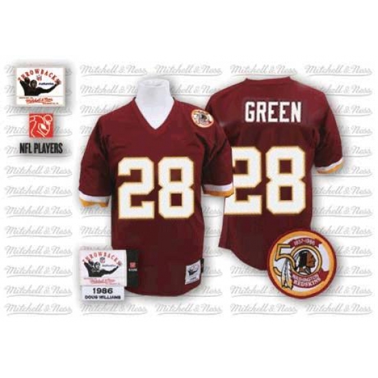 Mitchell and Ness Washington Redskins 28 Darrell Green Red 50TH Patch Authentic Throwback NFL Jersey