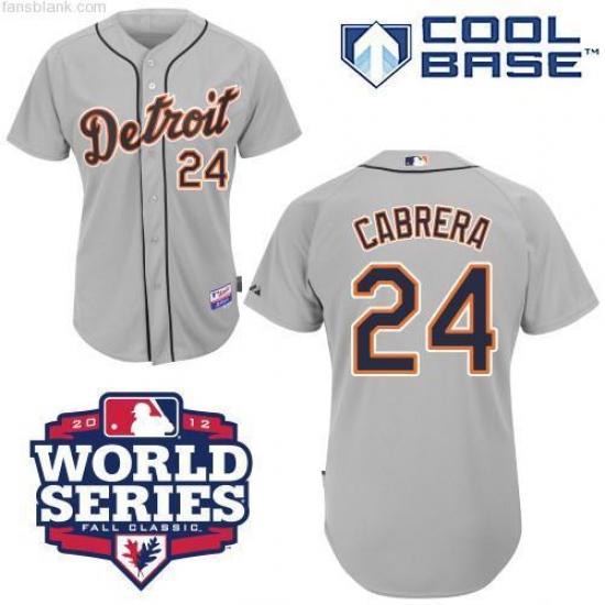 Men's Majestic Detroit Tigers 24 Miguel Cabrera Authentic Grey 2012 World Series Patch MLB Jersey