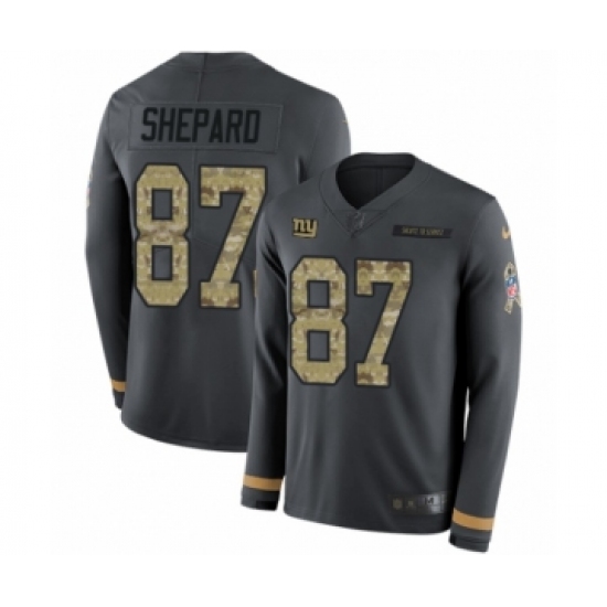 Men's Nike New York Giants 87 Sterling Shepard Limited Black Salute to Service Therma Long Sleeve NFL Jersey