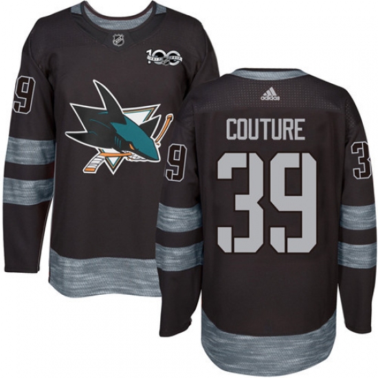 Men's Adidas San Jose Sharks 39 Logan Couture Premier Black 1917-2017 100th Anniversary NHL Jersey