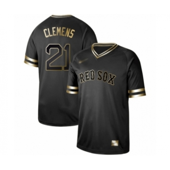 Men's Boston Red Sox 21 Roger Clemens Authentic Black Gold Fashion Baseball Jersey