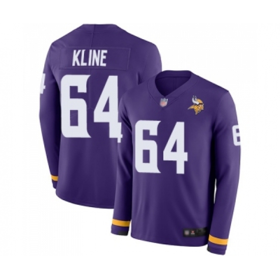 Men's Minnesota Vikings 64 Josh Kline Limited Purple Therma Long Sleeve Football Jersey