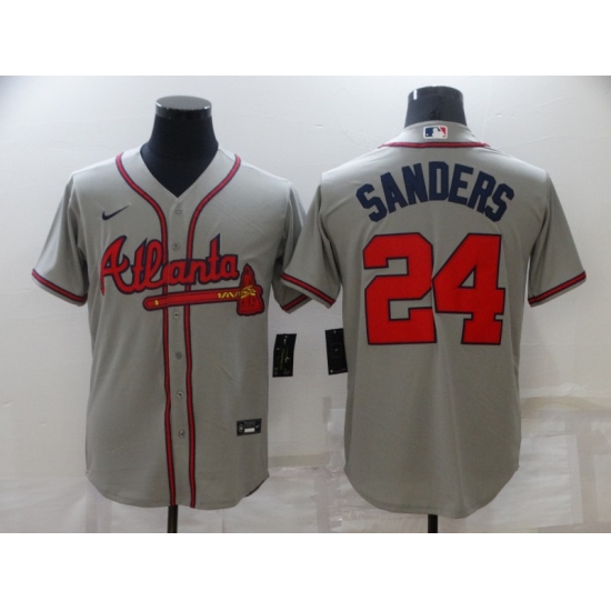 Men's Atlanta Braves 24 Deion Sanders Gray Nike MLB Jersey