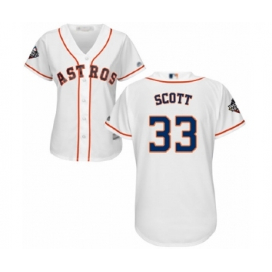 Women's Houston Astros 33 Mike Scott Authentic White Home Cool Base 2019 World Series Bound Baseball Jersey