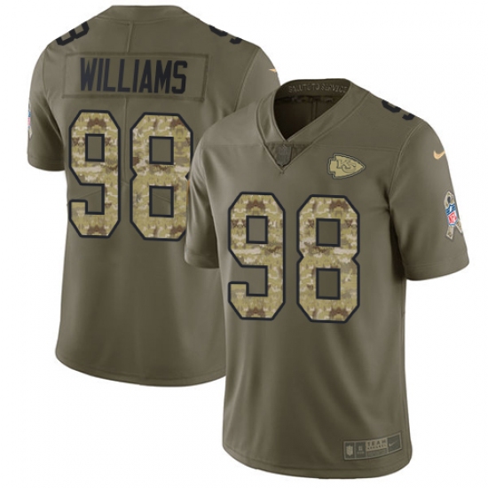 Youth Nike Kansas City Chiefs 98 Xavier Williams Limited Olive Camo 2017 Salute to Service NFL Jersey