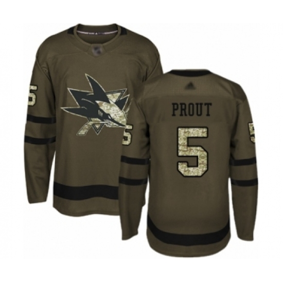 Men's San Jose Sharks 5 Dalton Prout Authentic Green Salute to Service Hockey Jersey