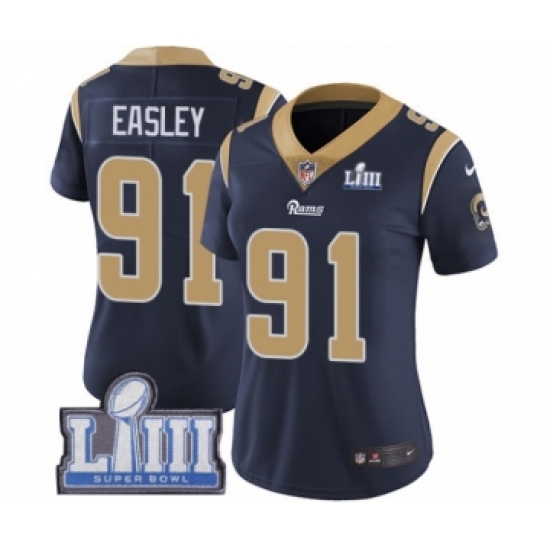 Women's Nike Los Angeles Rams 91 Dominique Easley Navy Blue Team Color Vapor Untouchable Limited Player Super Bowl LIII Bound NFL Jersey