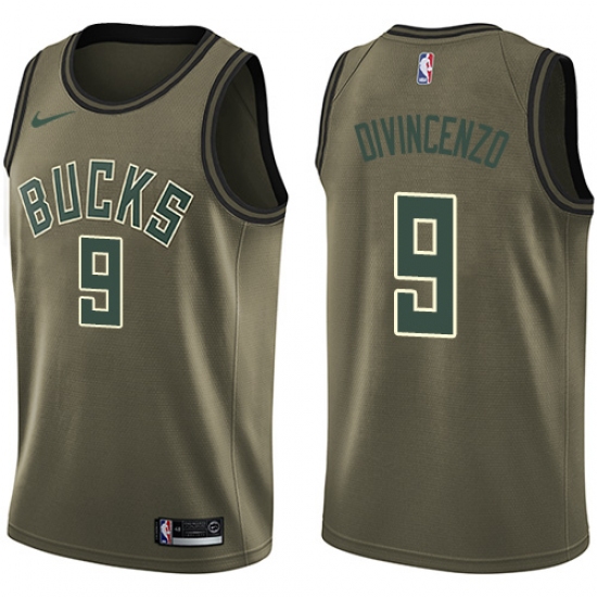 Youth Nike Milwaukee Bucks 9 Donte DiVincenzo Swingman Green Salute to Service NBA Jersey