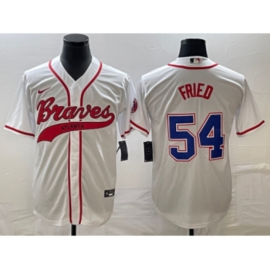 Men's Atlanta Braves 54 Max Fried White Cool Base Stitched Baseball Jersey1