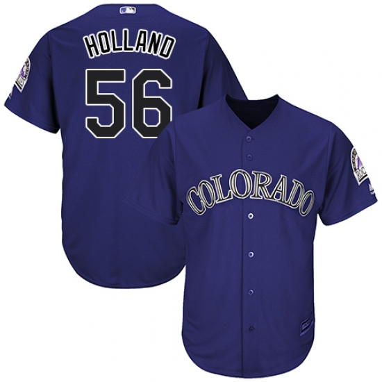 Men's Majestic Colorado Rockies 56 Greg Holland Replica Purple Alternate 1 Cool Base MLB Jersey