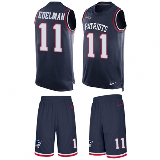 Men's Nike New England Patriots 11 Julian Edelman Limited Navy Blue Tank Top Suit NFL Jersey