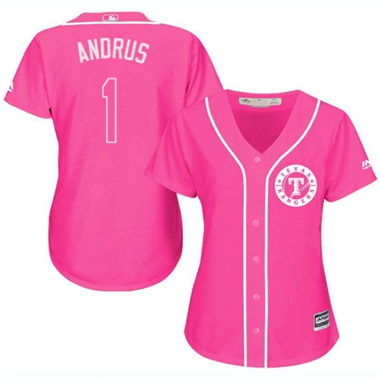 Women's Majestic Texas Rangers 1 Elvis Andrus Authentic Pink Fashion Cool Base MLB Jersey