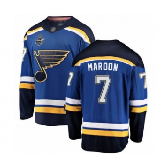 Men's St. Louis Blues 7 Patrick Maroon Fanatics Branded Royal Blue Home Breakaway 2019 Stanley Cup Final Bound Hockey Jersey