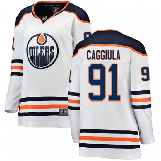 Women's Edmonton Oilers 91 Drake Caggiula Authentic White Away Fanatics Branded Breakaway NHL Jersey