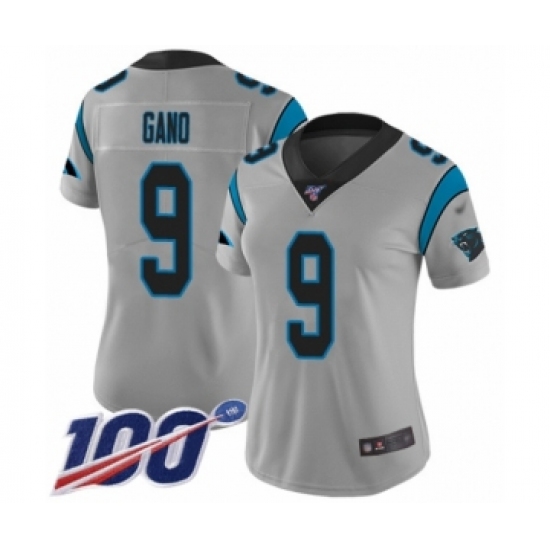 Women's Carolina Panthers 9 Graham Gano Silver Inverted Legend Limited 100th Season Football Jersey