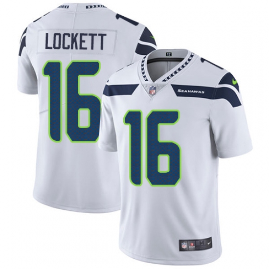 Men's Nike Seattle Seahawks 16 Tyler Lockett White Vapor Untouchable Limited Player NFL Jersey