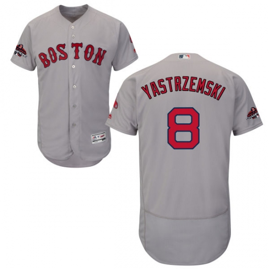 Men's Majestic Boston Red Sox 8 Carl Yastrzemski Grey Road Flex Base Authentic Collection 2018 World Series Champions MLB Jersey