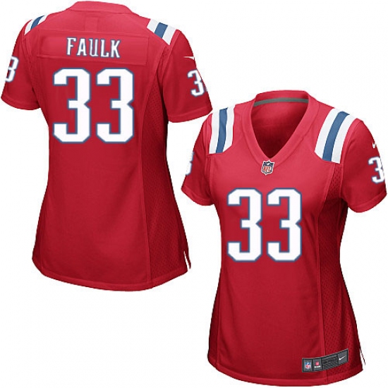 Women's Nike New England Patriots 33 Kevin Faulk Game Red Alternate NFL Jersey